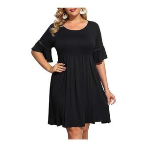 NWT Womens Pinup Fashion Black Tulip Sleeve Jersey Knit Swing Dress - Sz 26